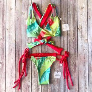 LSEA Swimwear Red Tropical Reversible Cheeky Bikini Set